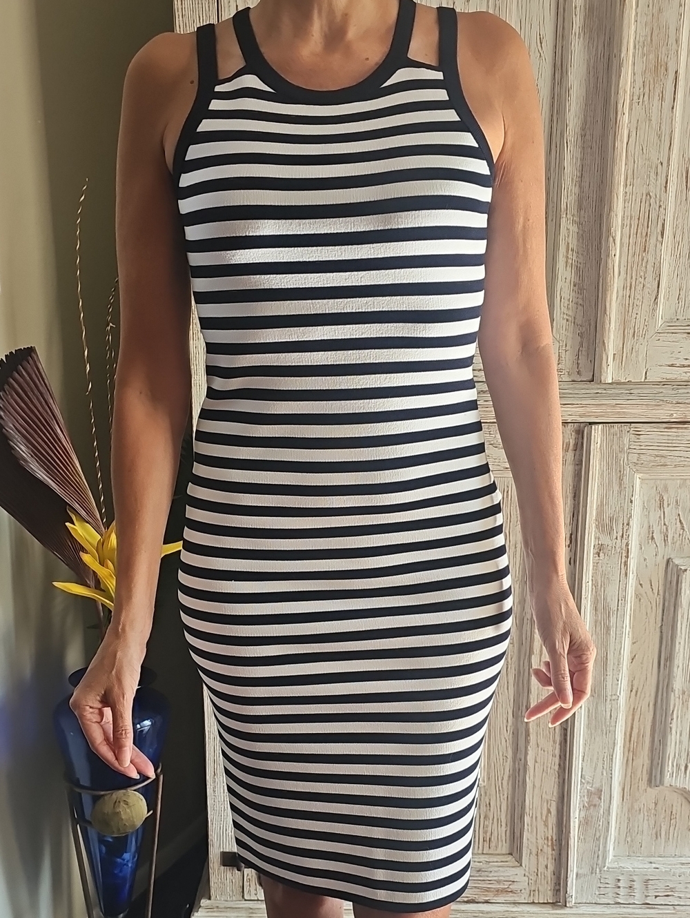 NWOT Michael Kors Navy & White Midi Dress - Size S